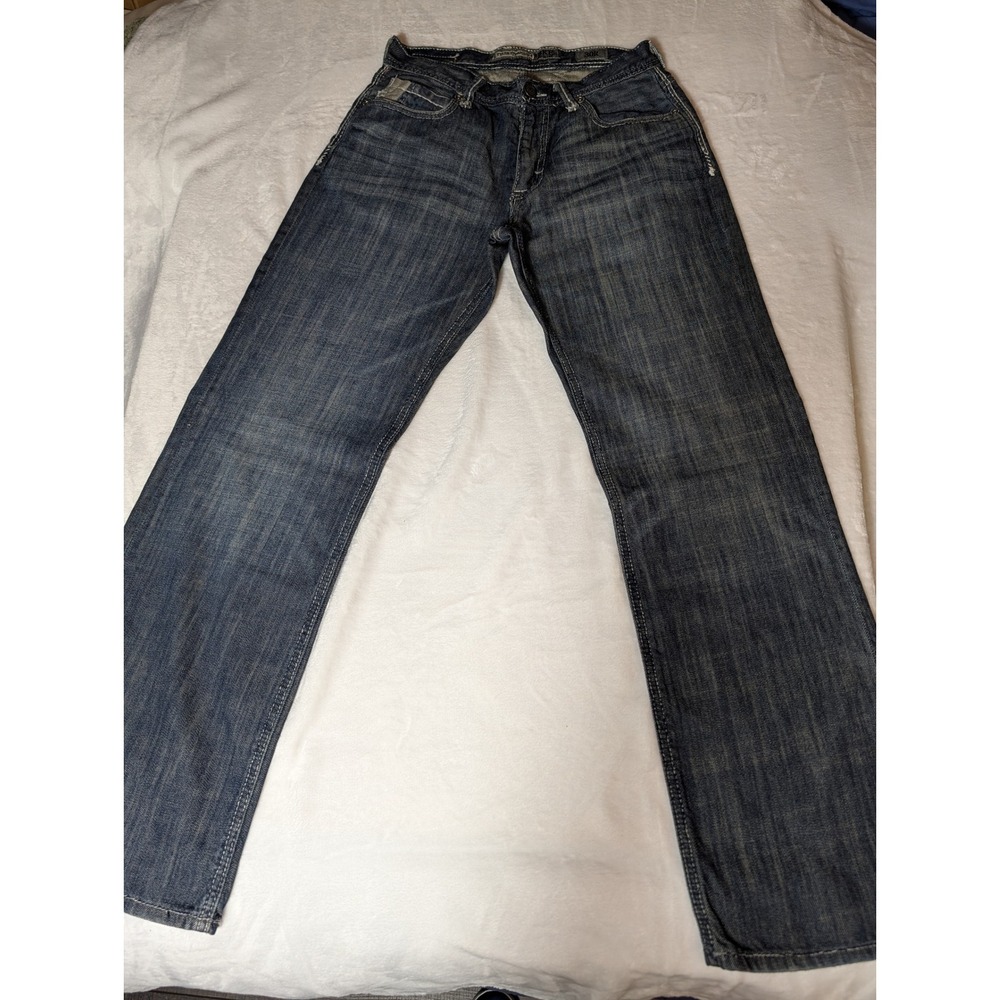 BKE Tyler Straight Men's Jeans 30R Dark Wash Distressed Y2K Buckle Denim